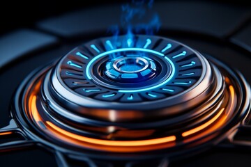 Futuristic, self-cleaning drain with neon accents, capturing the advanced design and high-tech aesthetic of future household utilities, symbolizing sophistication and efficiency