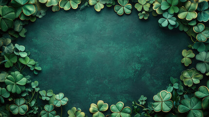 Vintage Victorian style background featuring green and gold clovers on a textured surface for St. Patrick's Day, Irish theme and nature inspired art.