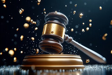 Hyper-realistic close-up of a judgeâ€™s gavel striking, capturing the detailed and authoritative nature of judicial actions, symbolizing finality and precision