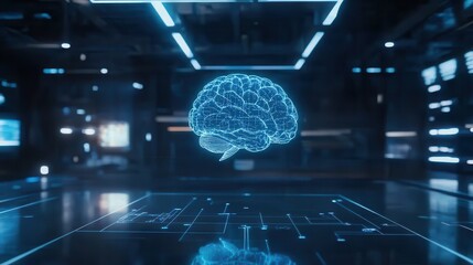 Holographic 3D AI Brain Model with Glowing Nodes