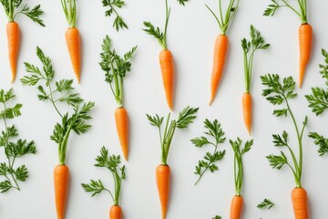Fresh Carrots with Greens on White Background