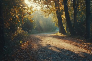 Obraz premium Serene Path Through Autumn Forest Landscape