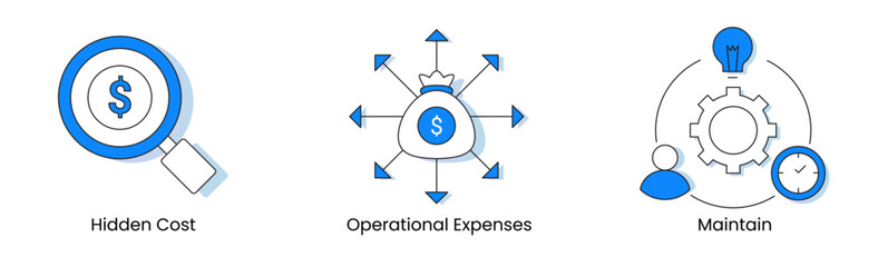 Operational Efficiency and Maintenance. Icons Included: Operational Expenses, Maintain, Hidden Cost