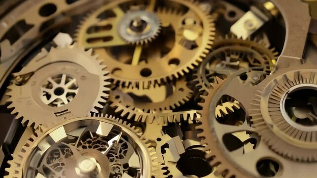 Close-up of watch mechanical movement, precision engineering. Gleaming gears and cogs interlock seamlessly, craftsmanship. Timekeeping. Horology concept. Difficult Mechanism.