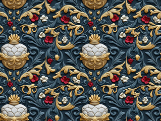 Embroidery Seamless Pattern, Explore the intricate design of floral patterns with classical motifs, Christmas Wall Abstract Decoration
