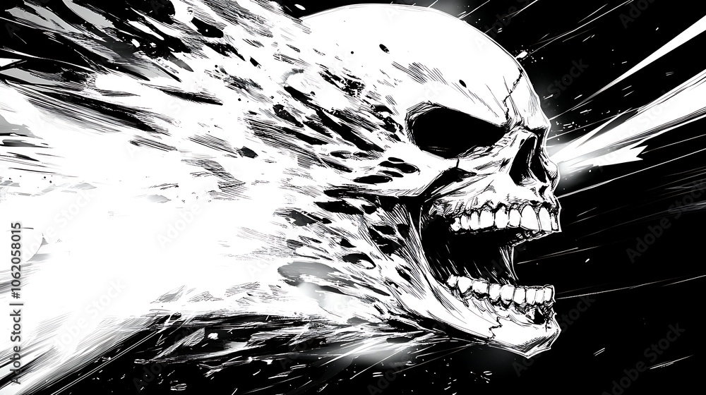 Poster ghostly skull with dynamic flowing effect