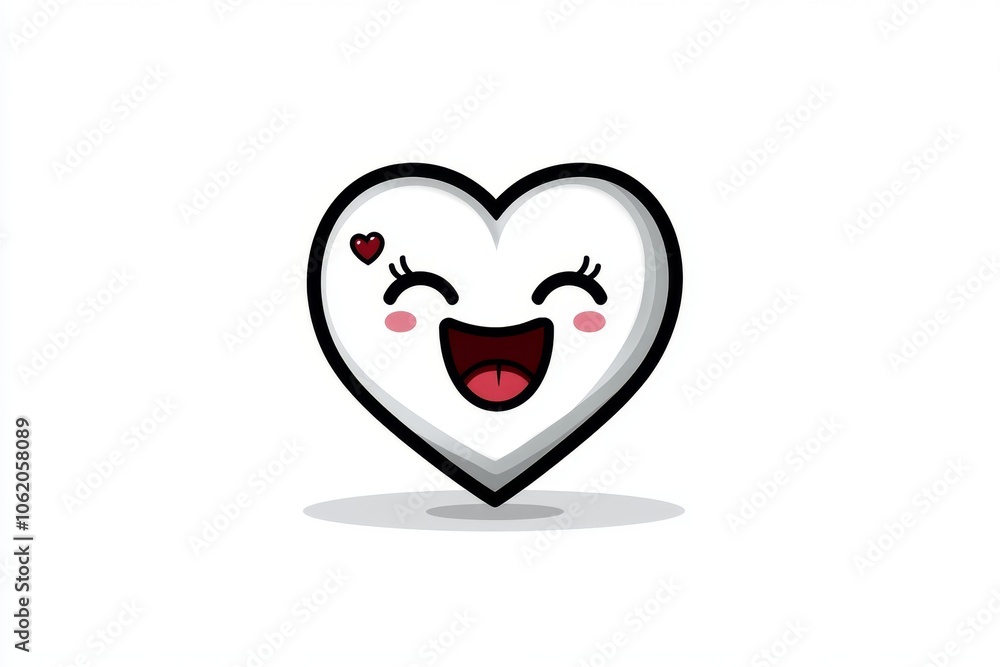 Poster simple outline of a heart with a shy smile inside, capturing the innocence and warmth of a crush in 