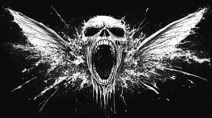 Obraz premium Screaming Skull with Butterfly Wings Illustration