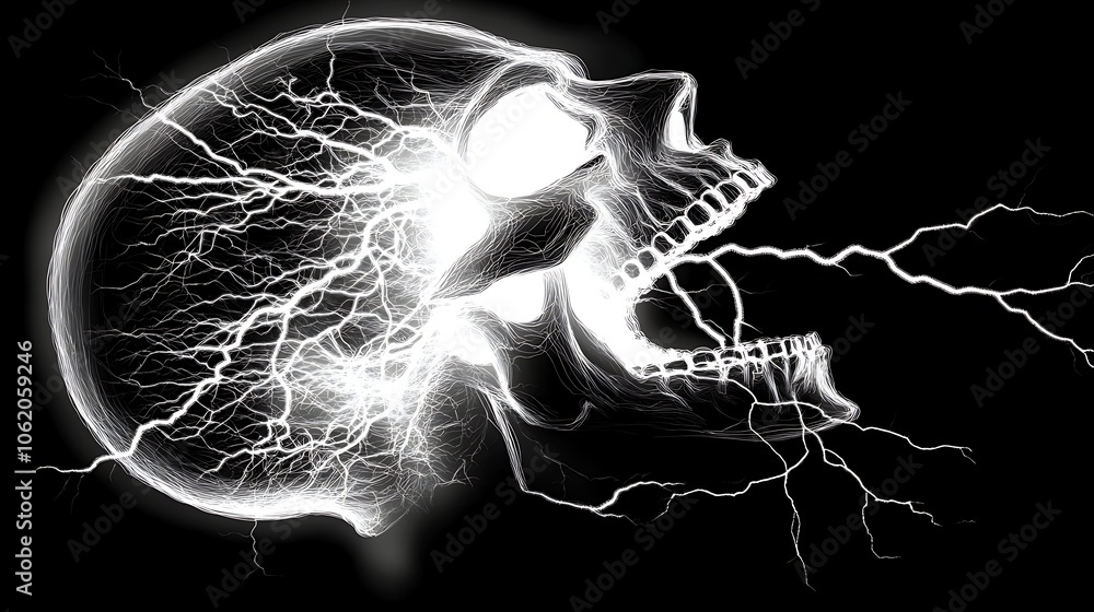 Poster lightning skull with screaming expression