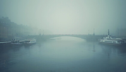 Obraz premium Fog in cities, beautiful natural scene view of fog in the cities with landscape by AI generative.