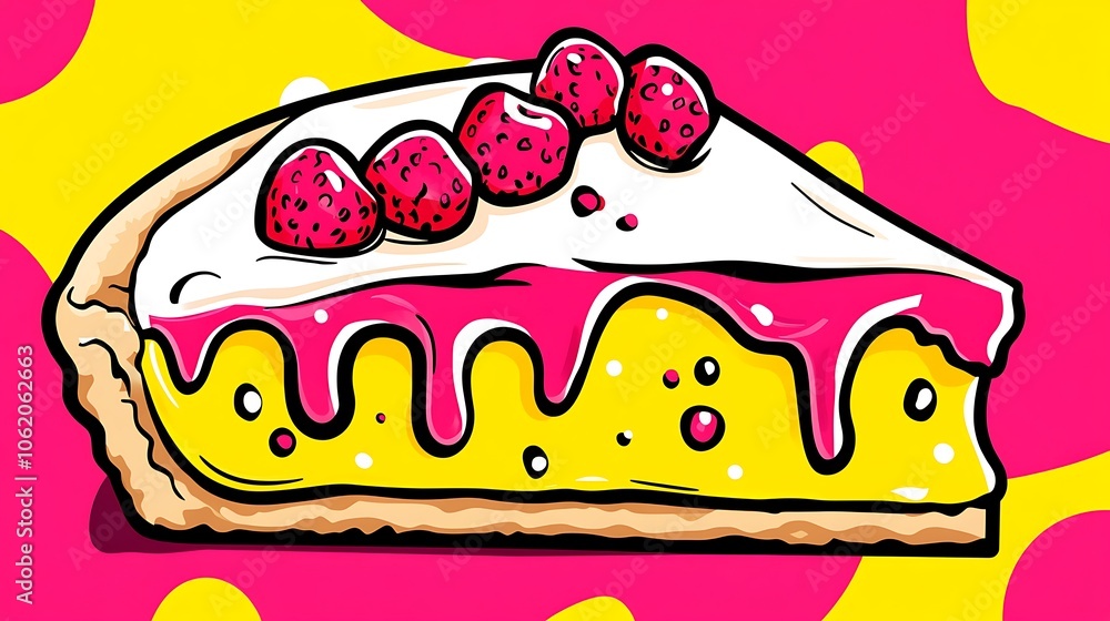 Poster vibrant slice of pie with bold lines and colorful background