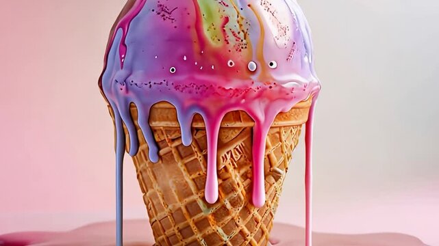 Rainbow ice cream is melting