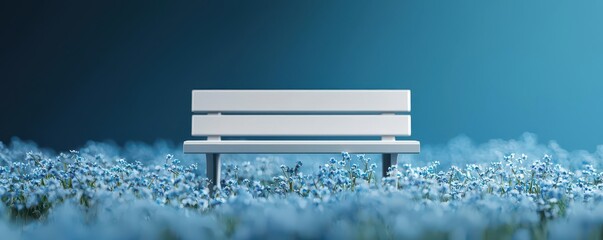 Visualization of a memorial garden filled with forgetmenot flowers, with a bench and a small dedication plaque, Forgetmenot memorial garden, Peaceful and reflective