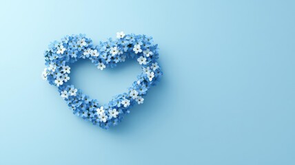 3D rendering of forgetmenot flowers forming a heart shape, with petals softly drifting away, Heart of forgetmenots, Romantic and delicate