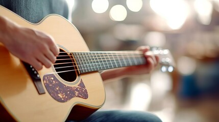 Close-up of a guitar with soft lighting, symbolizing music's healing power, guitar music therapy