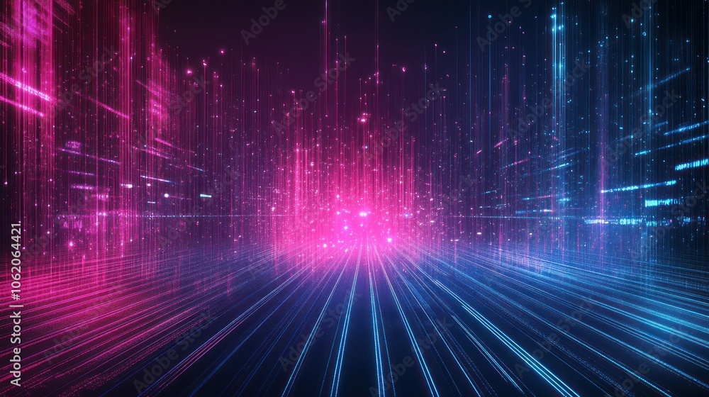 Aufkleber futuristic digital data network abstract signal wave glowing modern technology cyber background wall