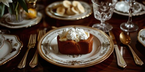 Sophisticated afternoon tea setup with plates, silverware, and a three-tiered cake. Indicative of a refined social event.