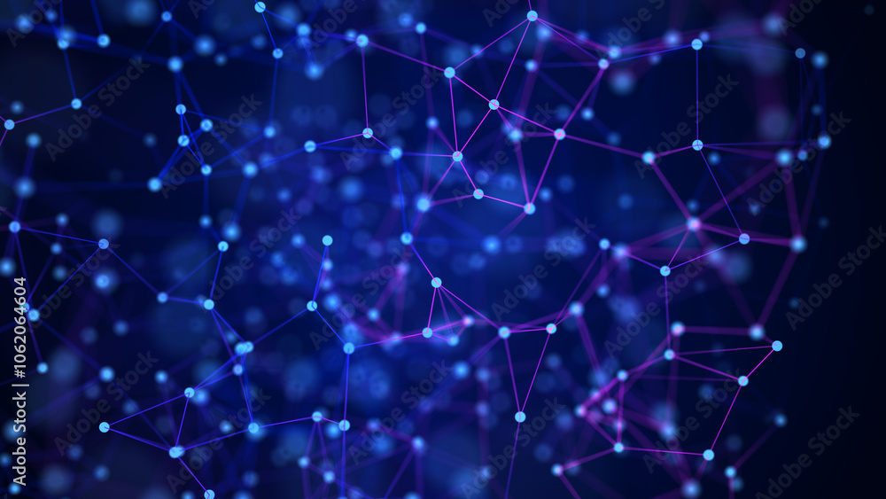 Poster Modern design of network connection structure. Abstract background with interlacing dots and lines. 3D rendering.
