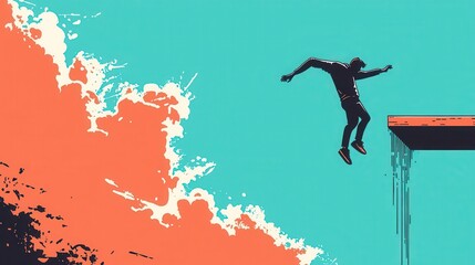 Entrepreneur diving off high board, representing risk in business journey