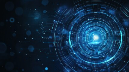 Obraz premium Blue digital round circular machine technology cyberpunk modern time machine travel background wallpaper AI generated image
