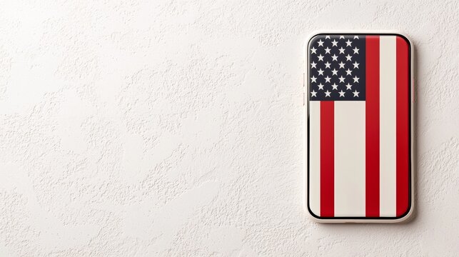 A smartphone case displaying the American flag on a light textured background. - Powered by Adobe