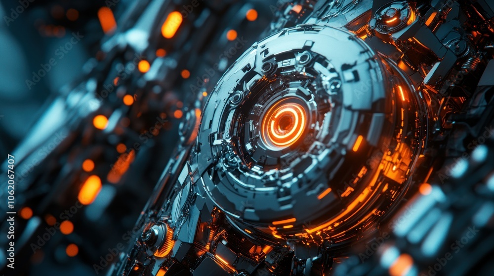 Poster cyberpunk technology centralized energy core robot machine artificial intelligence background wallpa