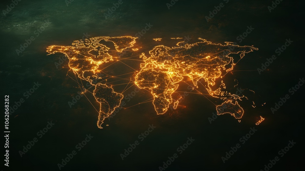 Poster world map with gold color modern technology centralized internet digital data network background wal