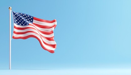 Fototapeta premium A vivid American flag waves against a clear blue sky, symbolizing patriotism and national pride.