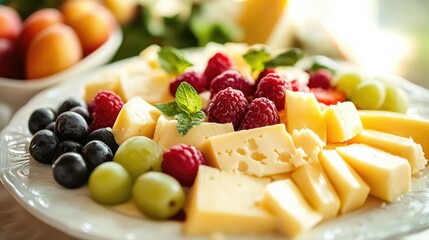 A delightful dessert plate featuring Parmigiano-Reggiano cheese paired with fruit compote and elegant garnishes, capturing the essence of gourmet culinary art.