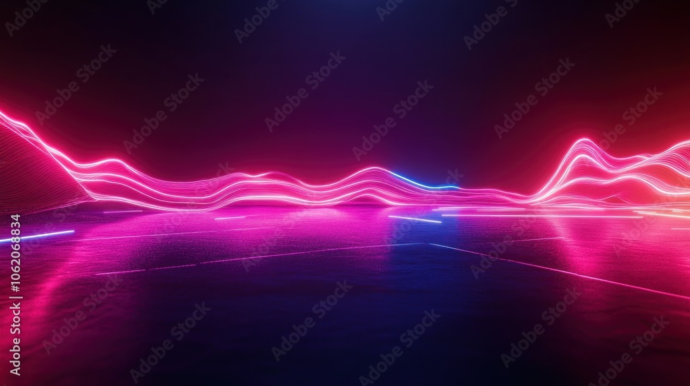 Poster futuristic digital data network abstract signal wave glowing modern technology cyber background wall