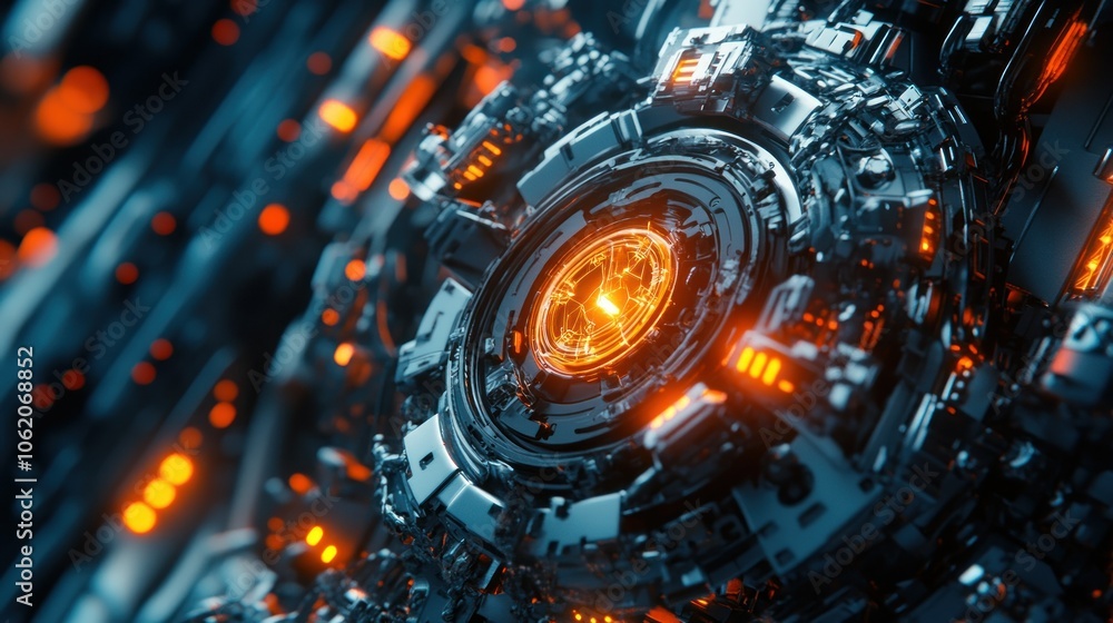 Poster cyberpunk technology centralized energy core robot machine artificial intelligence background wallpa
