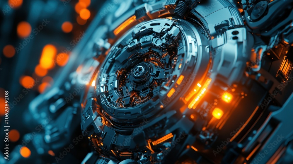 Poster cyberpunk technology centralized energy core robot machine artificial intelligence background wallpa