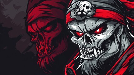 Illustration gaming mascot angry skull monster head logo design E-Sport background wallpaper AI generated image