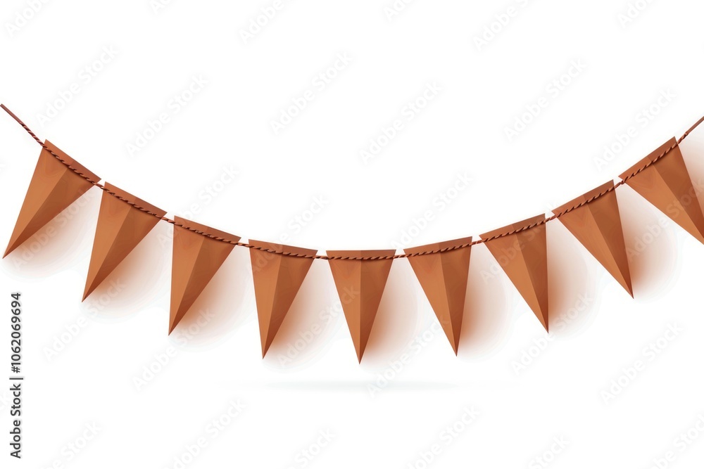 Poster this is a collection of orange paper triangular banners arranged as a string to hang from the ceilin