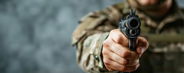 Closeup of a Marine s hand gripping a rifle, symbolizing strength and dedication, Marine with rifle, Strong and resolute