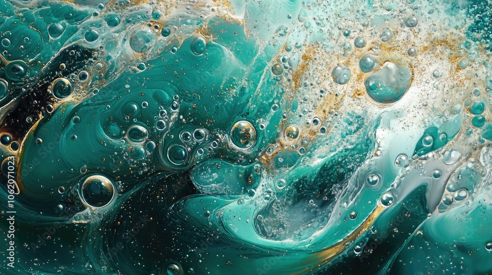Poster a mesmerizing abstract scene of bubbles rising in clear turquoise water, capturing the essence of un