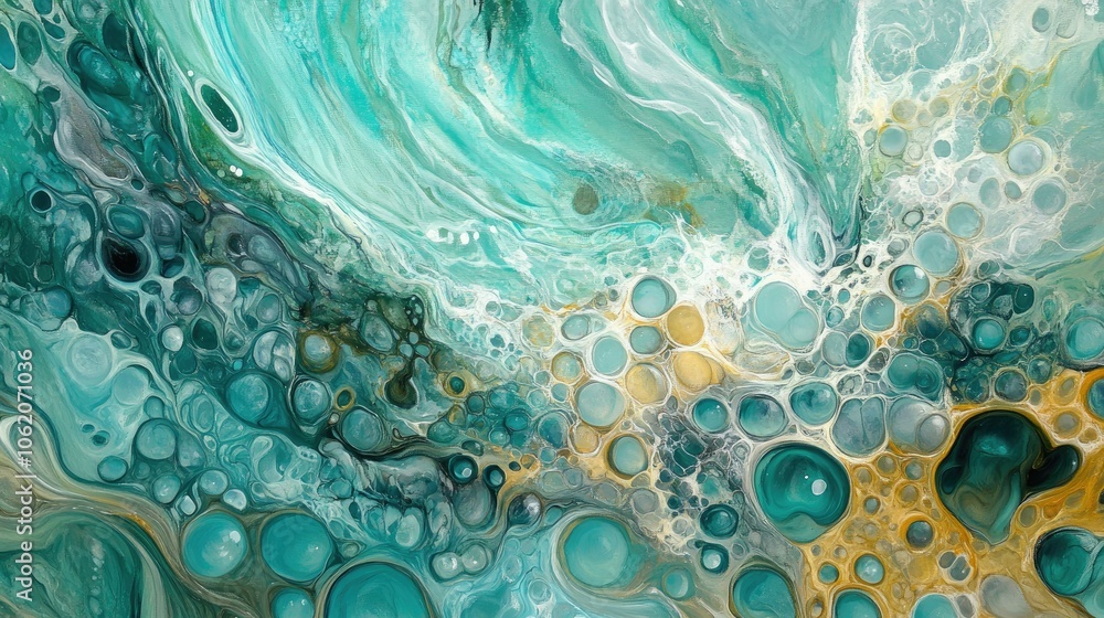 Poster a mesmerizing abstract scene of bubbles rising in clear turquoise water, capturing the essence of un