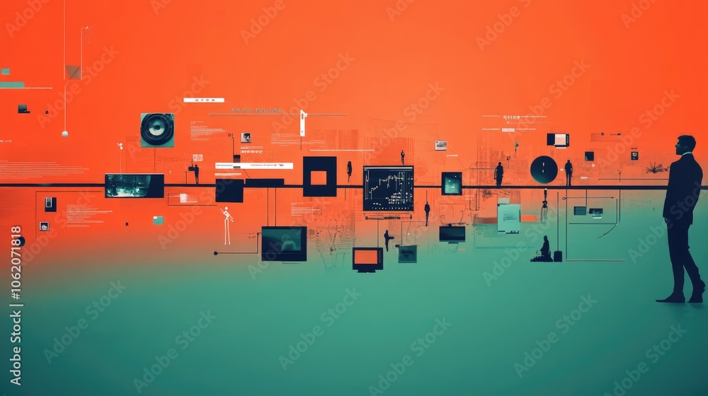 Poster a modern timeline illustrating the key features of video editing software, designed to highlight adv