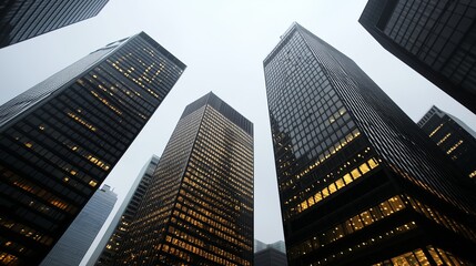 Fototapeta premium Skyscrapers that create intricate patterns when viewed from below.