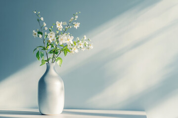 Fototapeta premium Elegant white flowers in a minimalist vase on a soft-lit surface