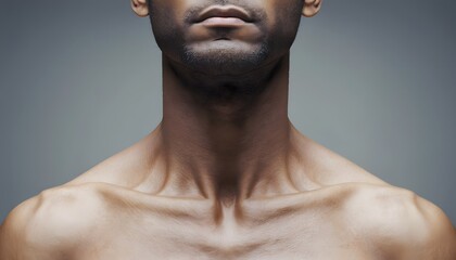 Obraz premium Detailed close-up of a human neck showcasing intricate details and textures, perfect for health, anatomy, and medical publications or educational resources.