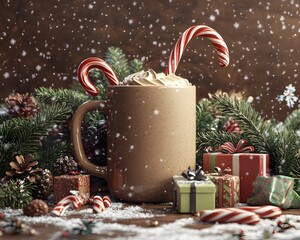 Cozy Holiday Mug of Creamy Chocolate with Festive Trimmings