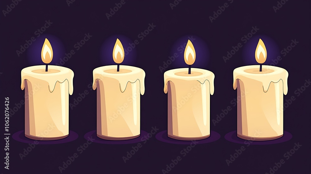 Aufkleber lit candles aligned on table with dark background