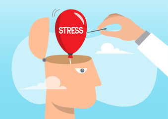 Doctor help solve anxiety problem using needle to burst stress balloon