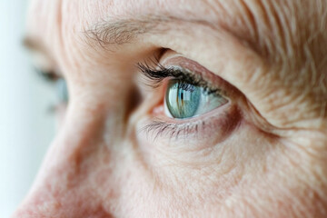 Fototapeta premium Close-up of an elderly woman's blue eye showing intricate details and texture