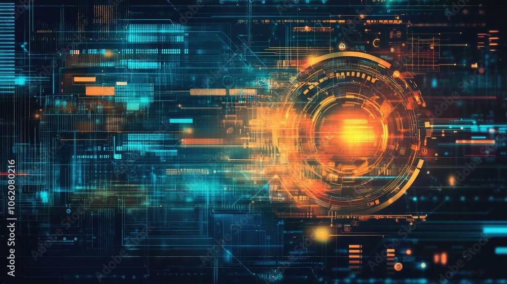 Poster A visually striking digital backdrop filled with vibrant colors and abstract tech elements, emphasizing the innovative nature of AI and data technologies.
