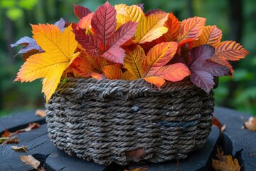 autumn leaves in basket