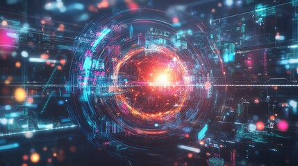 An engaging digital environment filled with futuristic AI elements, data streams, and graphic designs, ideal for tech-related visuals.