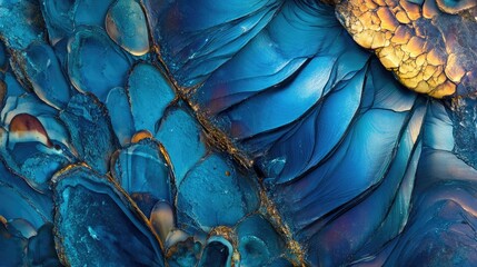 Obraz premium Close-up of blue crystal with vibrant patterns, glossy texture, and intricate detail