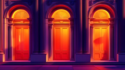 Obraz premium Vibrant Doors on a Building with Architectural Details